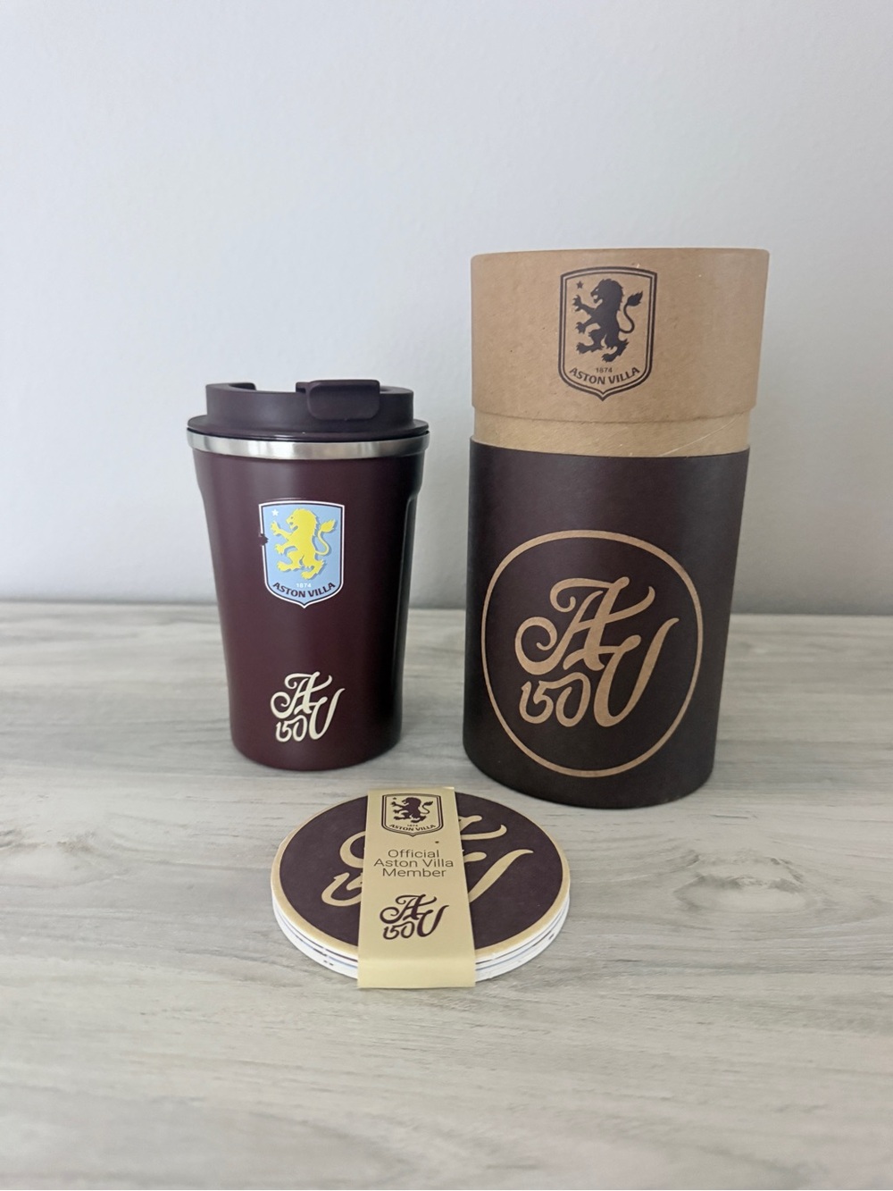 Maroon Aston Villa Travel Cup & Coaster Gift Set